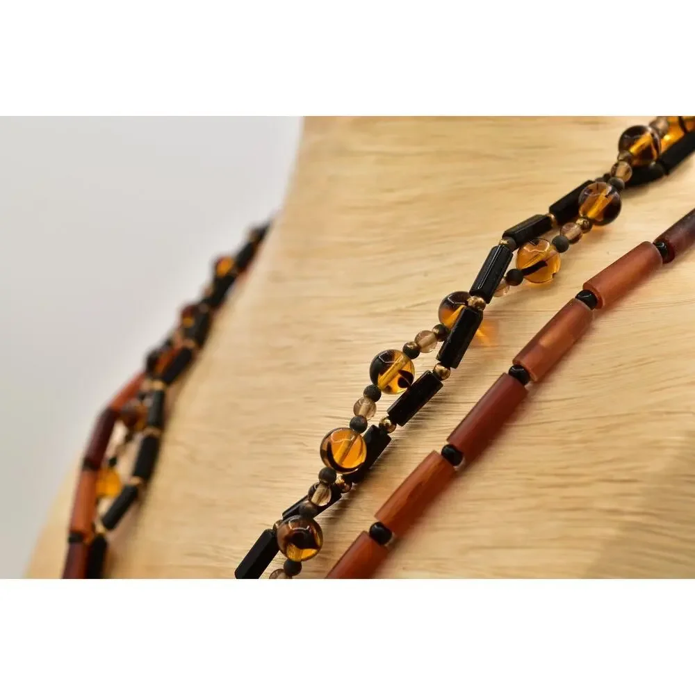 Carol Halmy Vintage Ceramic Beaded Necklace Hand Made Tiger Golden Signed Bin4A